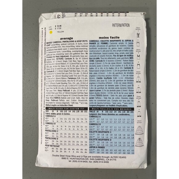 Butterick 6884 Camisole Pantaloons Petticoat Sewing Pattern Sizes 6-10 UNCUT - Picture 3 of 6